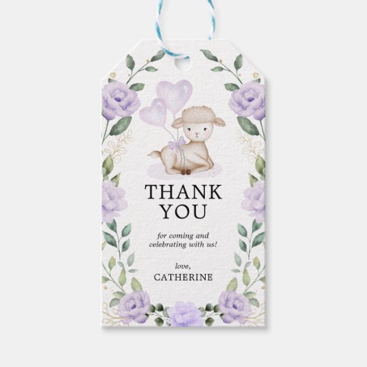 Paars Floral Baby shower van lente-Lamb Cadeaulabel (Voorkant)