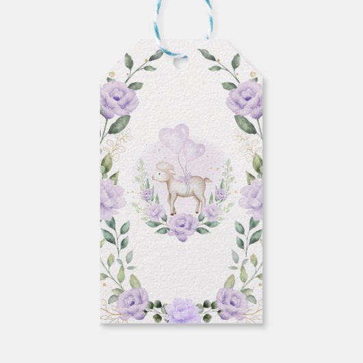 Paars Floral Baby shower van lente-Lamb Cadeaulabel (Achterkant)