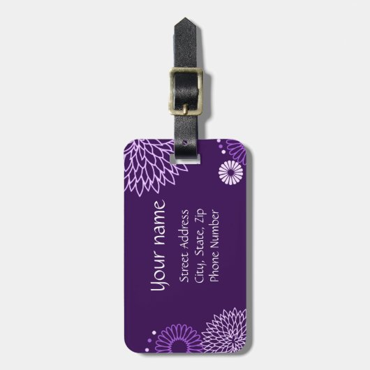 Paars Floral Bagagelabel (Voorkant verticaal)