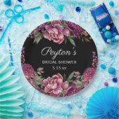 Paars Floral Black Vrijgezellenfeest Naam Datum Papieren Bordje (Feest)