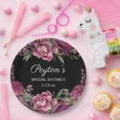 Paars Floral Black Vrijgezellenfeest Naam Datum Papieren Bordje (Feest)