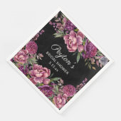 Paars Floral Black Vrijgezellenfeest Naam Datum Servet (Hoek)