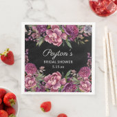 Paars Floral Black Vrijgezellenfeest Naam Datum Servet (Insitu)
