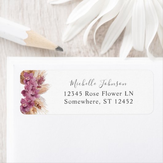 Paars Floral Boho Return Address Label (Insitu)