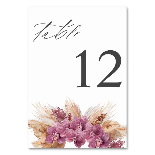 Paars Floral Boho-tabelnummer Kaart (Voorkant)