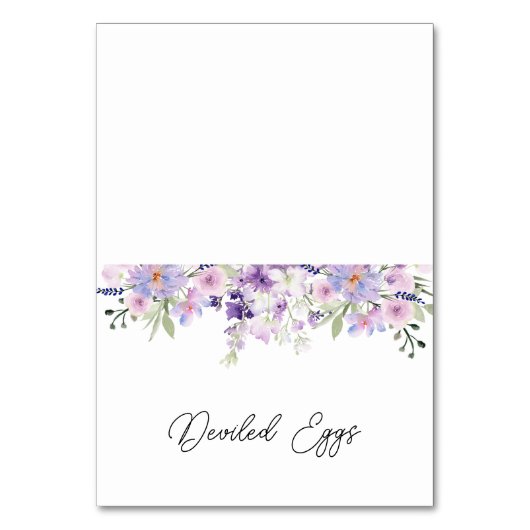 Paars Floral Buffet Food Label Kaart (Voorkant)