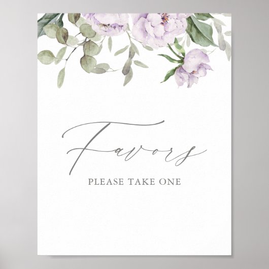 Paars Floral Butterfly Baby shower Favors Sign Poster (Voorkant)