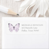 Paars Floral Butterfly Baby shower Return Address Etiket (Insitu)