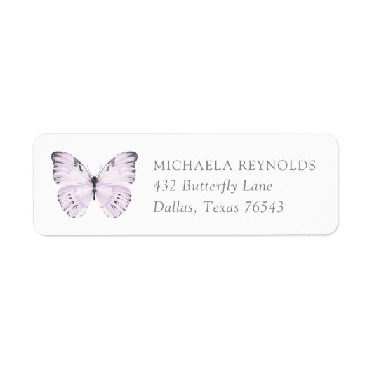 Paars Floral Butterfly Baby shower Return Address Etiket (Voorkant)