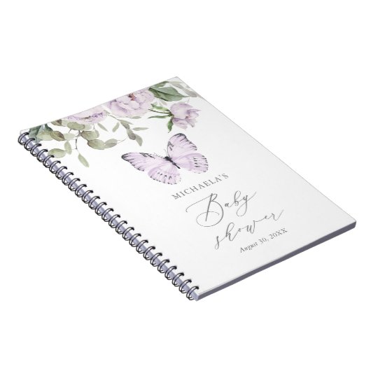 Paars Floral Butterfly Girl Baby shower Guestbook Notitieboek (Rechterzijde)