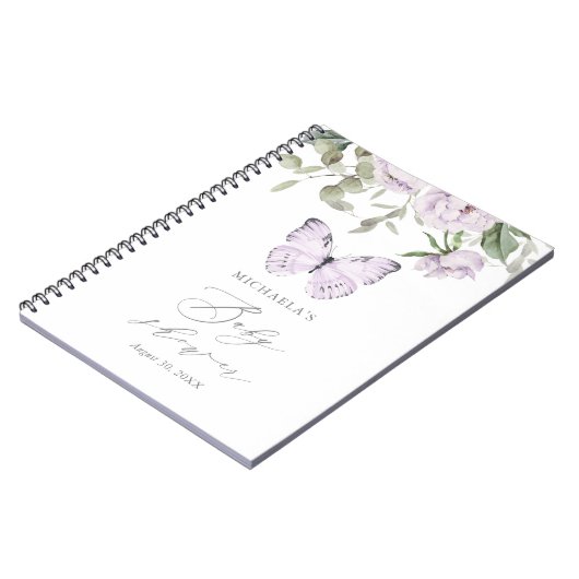 Paars Floral Butterfly Girl Baby shower Guestbook Notitieboek (Linkerzijde)