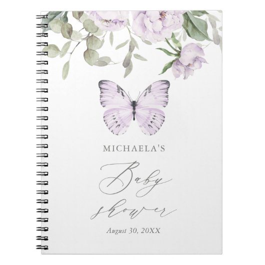 Paars Floral Butterfly Girl Baby shower Guestbook Notitieboek (Voorkant)