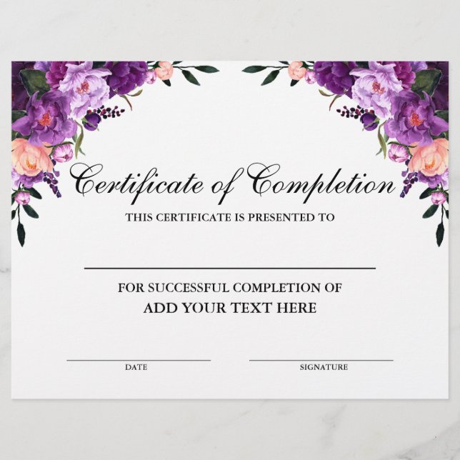 Paars Floral Certificate of Compleal (Voorkant)