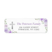 Paars Floral Cross Religity Return Address Etiket (Voorkant)