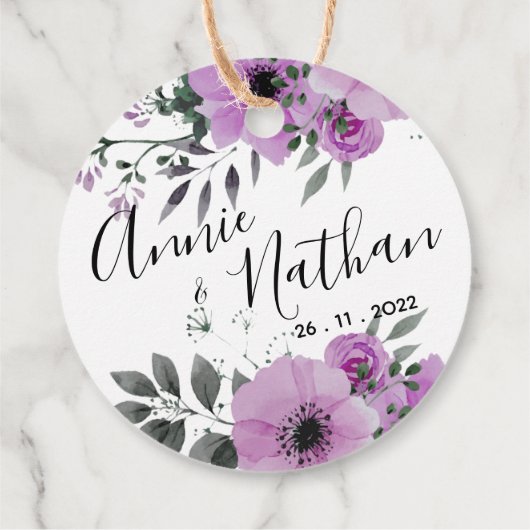 Paars Floral Cute Romantic Script Weduwschap Bedankjes Labels (Achterkant)