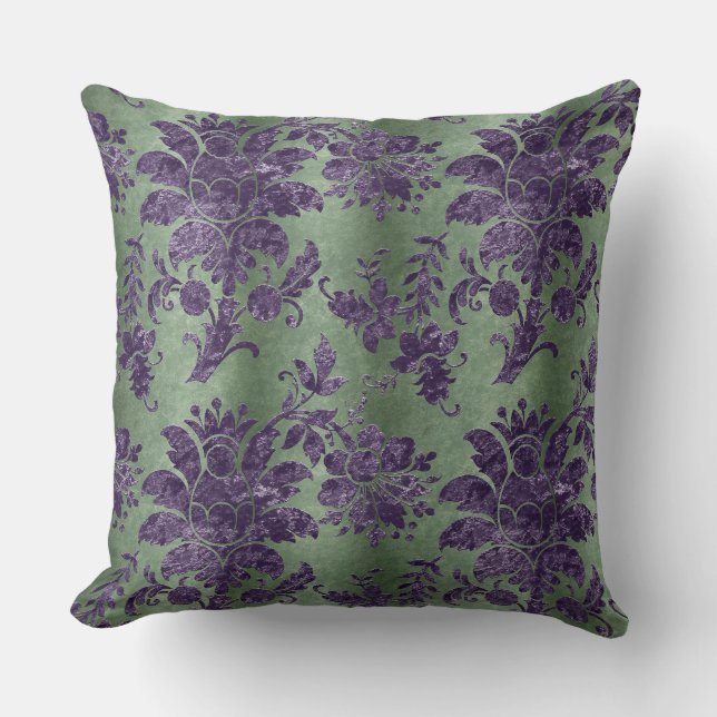  Paars Floral Damask Green Pattern Kussen (Voorkant)