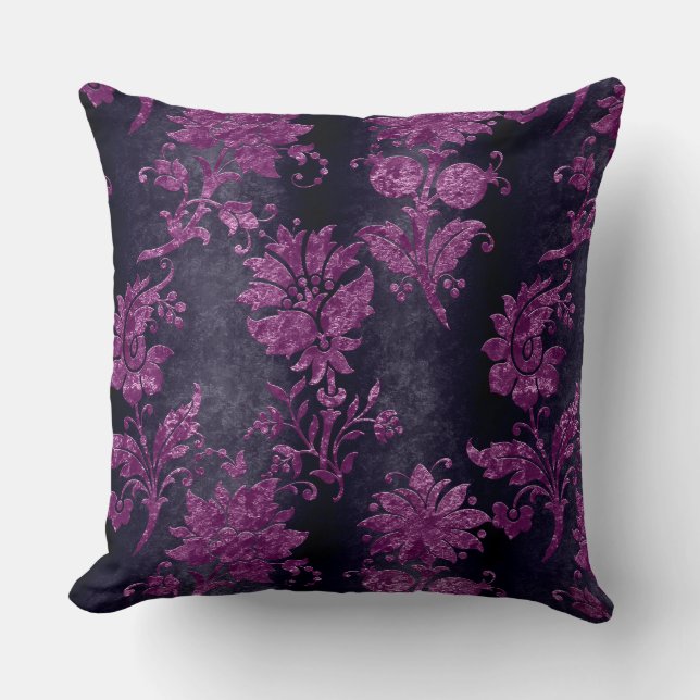  Paars Floral Dark Damask Pattern Kussen (Voorkant)