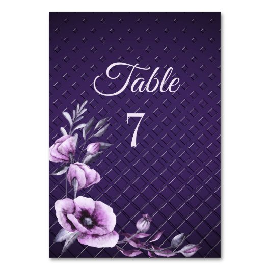 Paars Floral Decorative Wedding Table Number Kaart (Achterkant)