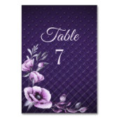 Paars Floral Decorative Wedding Table Number Kaart (Voorkant)