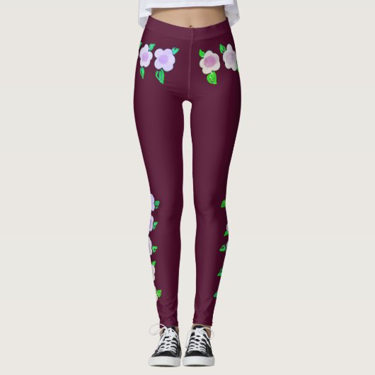  Paars Floral design Leggings (Voorkant)