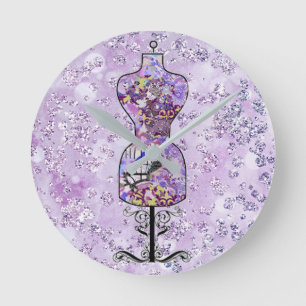 Paars Floral Dress Form Bokeh Bling Ronde Klok