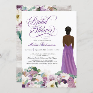 Paars Floral Elegant Wedding Gown Vrijgezellenfees Kaart