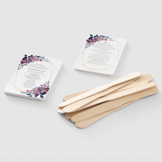 Paars Floral Geometric Botanical Wedding Programme Handwaaier (Niet-gemonteerd)