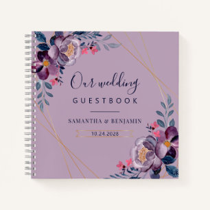 Paars Floral Geometric Wedding Guest Book Notitieboek