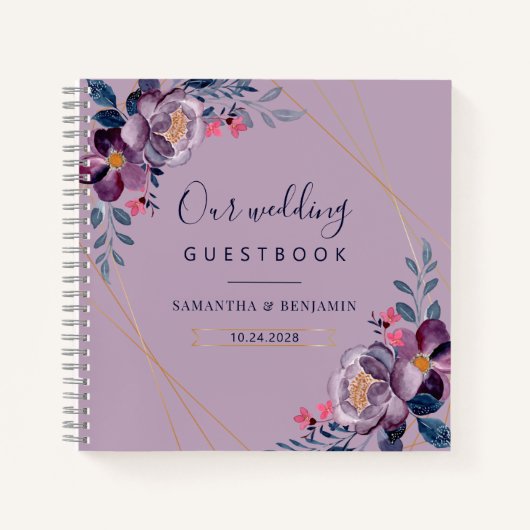 Paars Floral Geometric Wedding Guest Book Notitieboek (Voorkant)