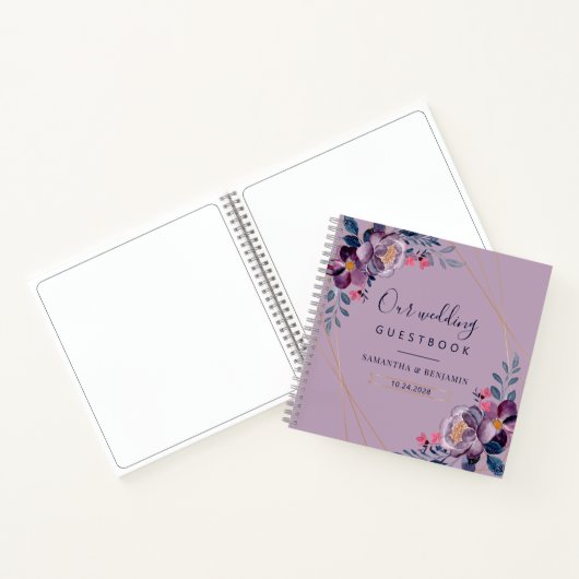 Paars Floral Geometric Wedding Guest Book Notitieboek (Binnen)