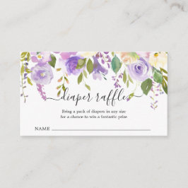 Paars Floral Girl Diaper Raffle Baby shower Informatiekaartje