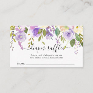 Paars Floral Girl Diaper Raffle Baby shower Informatiekaartje