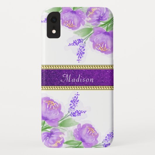  Paars Floral Gold Lavender Greenery Case-Mate iPhone Case (Achterkant)