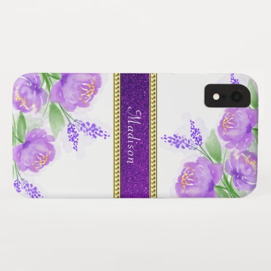  Paars Floral Gold Lavender Greenery Case-Mate iPhone Case (Achterkant (horizontaal))