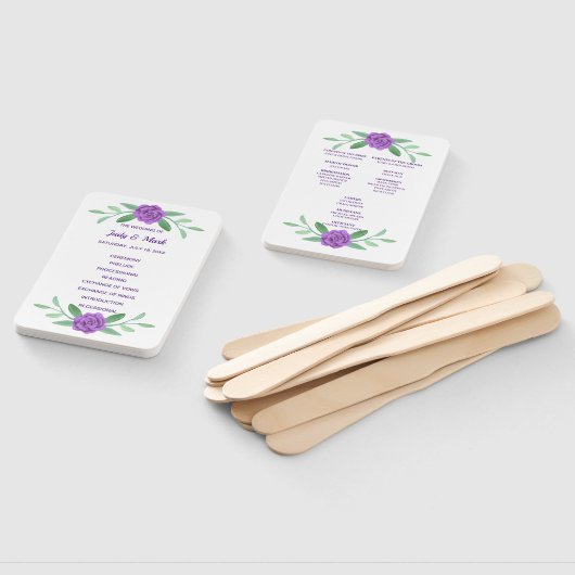 Paars Floral Greenery Foliage Wedding Programme Handwaaier (Niet-gemonteerd)