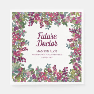 Paars Floral Greenery Future Doctor Afstuderen Servet