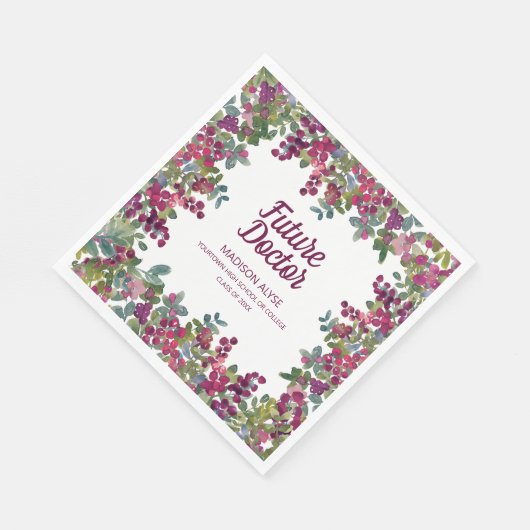 Paars Floral Greenery Future Doctor Afstuderen Servet (Hoek)