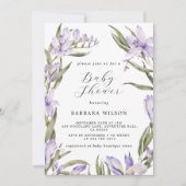 Paars Floral Greenery Waterverf Baby shower Kaart (Voorkant)