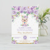 Paars Floral Llama Mama Baby shower Kaart (Staand voorkant)