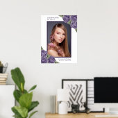 Paars Floral Memorial Funeral Photo Sign Poster (Thuiskantoor)