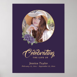 Paars Floral Memorial Funeral Photo Welcome Sign. Poster