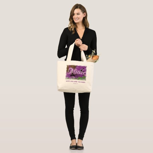 Paars | Floral | MOEDER | Meer waard dan roebel Grote Tote Bag (Voorkant (model))