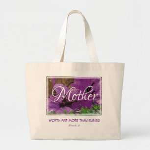 Paars   Floral   MOEDER   Meer waard dan roebel Grote Tote Bag