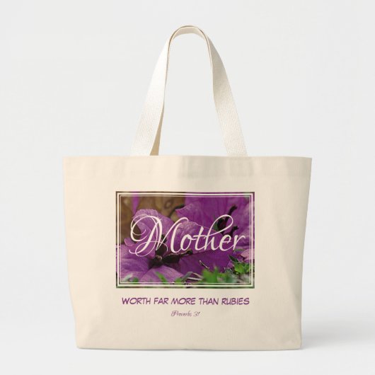 Paars | Floral | MOEDER | Meer waard dan roebel Grote Tote Bag (Voorkant)