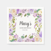 Paars Floral Monogram 90th Birthday Party Napkins Servet (Voorkant)