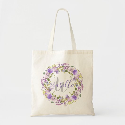 Paars Floral Monogram Bridesmaid Tote Bag (Voorkant)