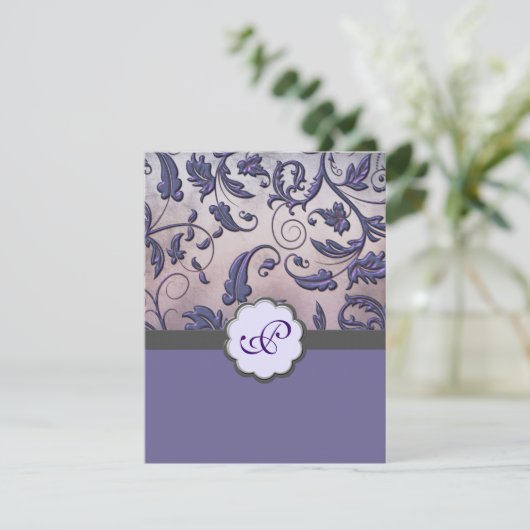 Paars Floral Monogram sparen de Datum Save The Date (Staand voorkant)