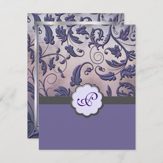 Paars Floral Monogram sparen de Datum Save The Date (Voorkant / Achterkant)
