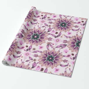 Paars Floral Pattern Cadeaupapier
