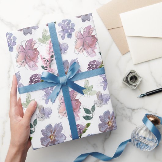 Paars Floral Pattern Cadeaupapier (Geschenken)